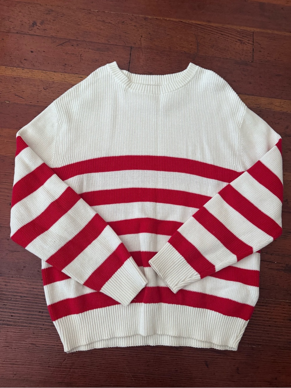 Boys Cream and Red Striped crewneck Sweater